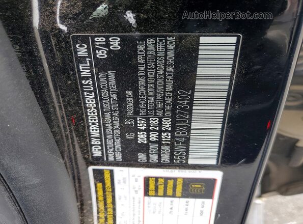 55SWF4JBXJU273402 2018 MERCEDES-BENZ C Black VIN კოდის სტიკერის ხედი