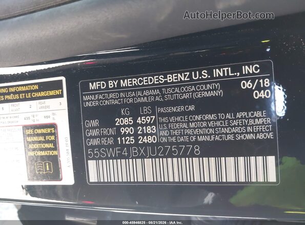 55SWF4JBXJU275778 2018 MERCEDES-BENZ C-CLASS Black Engine compartment view