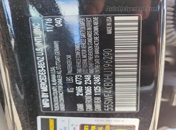 55SWF4KB0HU196290 2017 MERCEDES-BENZ C Black Vista del compartimento del motor