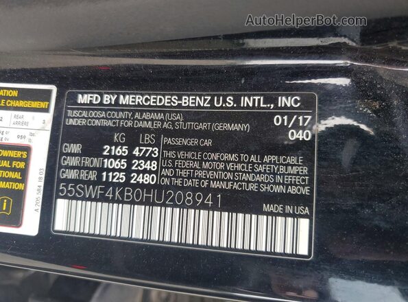 55SWF4KB0HU208941 2017 MERCEDES-BENZ C Black Панорамний вид салону 360°
