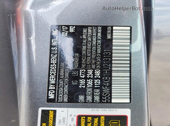 55SWF4KB1HU213131 2017 MERCEDES-BENZ C Gray Widok komory silnika