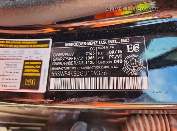 55SWF4KB2GU109326 2016 MERCEDES-BENZ C Black Engine compartment view