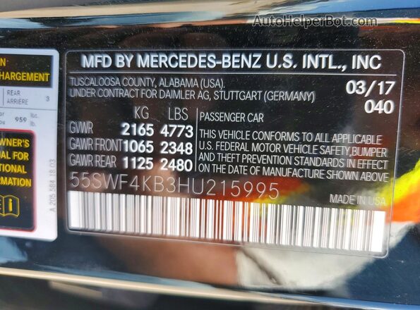 55SWF4KB3HU215995 2017 MERCEDES-BENZ C Black Vista del compartimento del motor