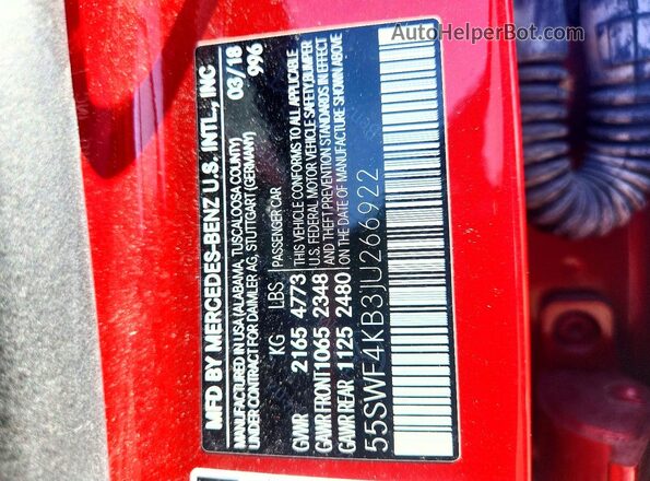 55SWF4KB3JU266922 2018 MERCEDES-BENZ C Red Engine compartment view