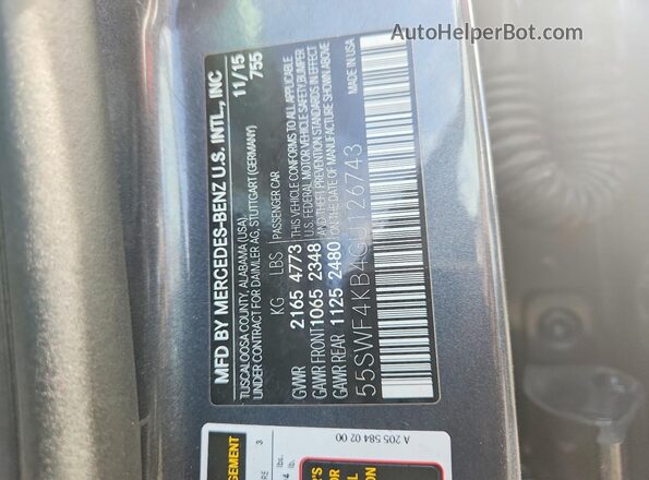 55SWF4KB4GU126743 2016 MERCEDES-BENZ C Gray Вид підкапотного простору