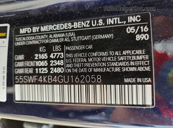 55SWF4KB4GU162058 2016 MERCEDES-BENZ C Blue Вид підкапотного простору