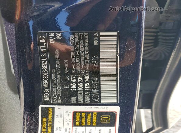 55SWF4KB4HU186913 2017 MERCEDES-BENZ C Blue VIN կոդի պիտակի տեսք