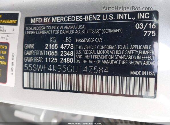 55SWF4KB5GU147584 2016 MERCEDES-BENZ C-CLASS Silver Widok komory silnika