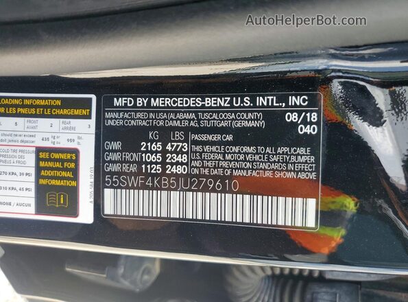 55SWF4KB5JU279610 2018 MERCEDES-BENZ C Black VIN sticker view
