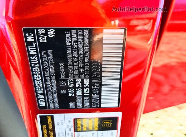 55SWF4KB6JU262332 2018 MERCEDES-BENZ C Red Вид підкапотного простору