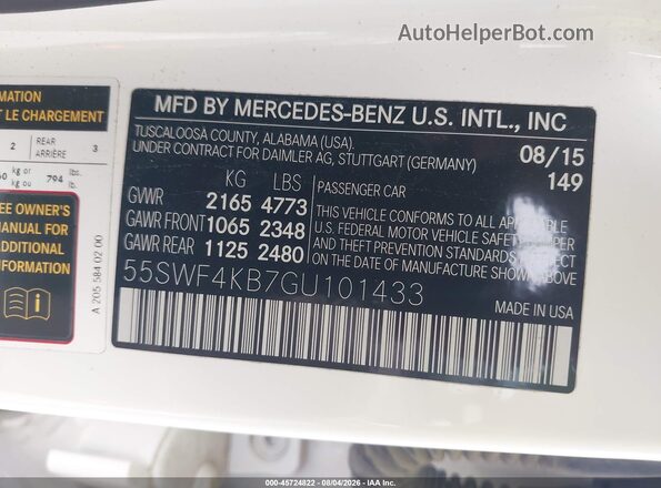 55SWF4KB7GU101433 2016 MERCEDES-BENZ C-CLASS White Вид підкапотного простору