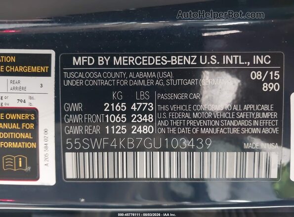 55SWF4KB7GU103439 2016 MERCEDES-BENZ C-CLASS Blue Engine compartment view