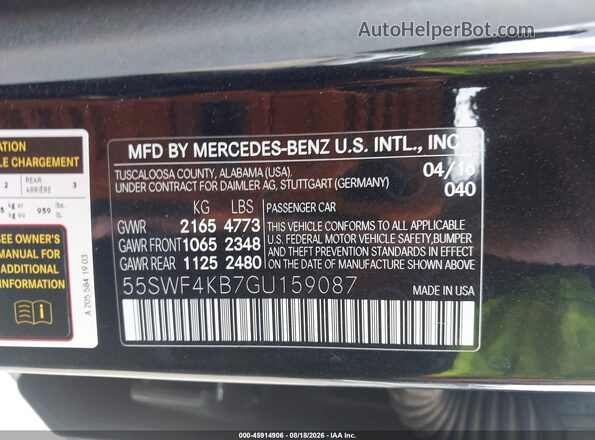 55SWF4KB7GU159087 2016 MERCEDES-BENZ C-CLASS Black Вид підкапотного простору