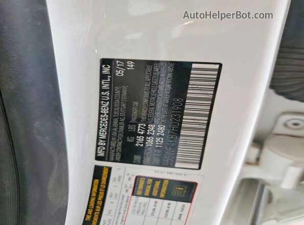55SWF4KB7HU231908 2017 MERCEDES-BENZ C White Vista de la etiqueta del VIN
