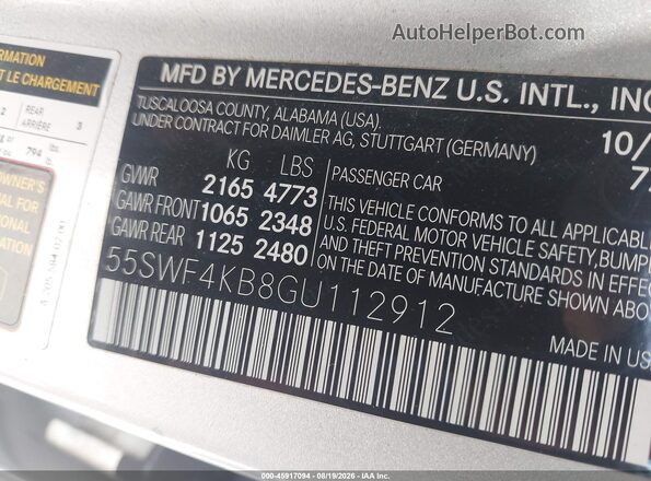 55SWF4KB8GU112912 2016 MERCEDES-BENZ C-CLASS Silver Вид підкапотного простору
