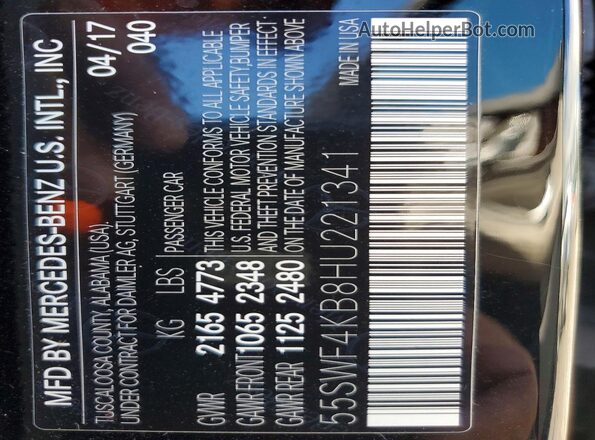 55SWF4KB8HU221341 2017 MERCEDES-BENZ C Black Vista del compartimento del motor