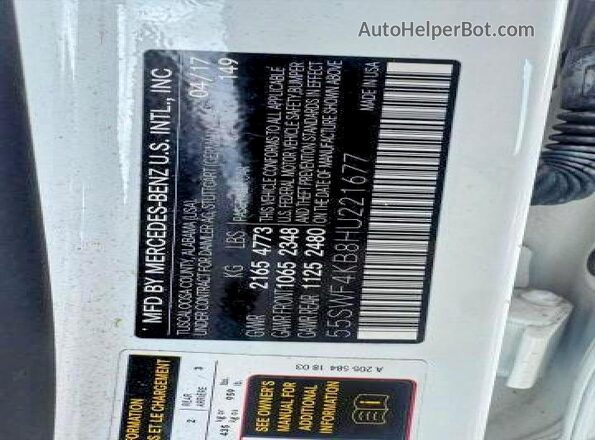 55SWF4KB8HU221677 2017 MERCEDES-BENZ C White Вид підкапотного простору