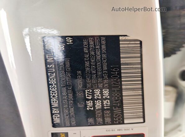 55SWF4KB8HU230461 2017 MERCEDES-BENZ C White Vista del compartimento del motor