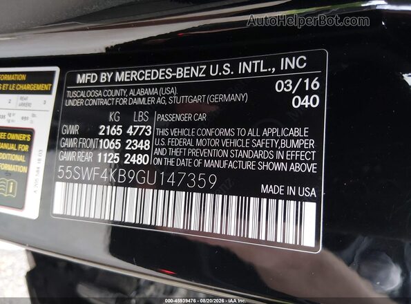 55SWF4KB9GU147359 2016 MERCEDES-BENZ C-CLASS Черный Вид подкапотного пространства