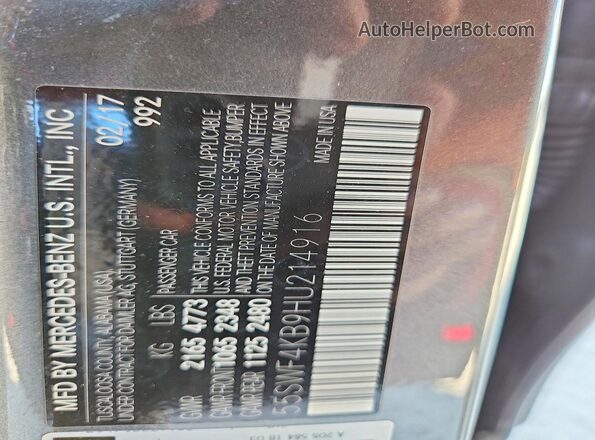 55SWF4KB9HU214916 2017 MERCEDES-BENZ C Gray ძრავის განყოფილების ხედი