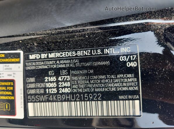 55SWF4KB9HU215922 2017 MERCEDES-BENZ C Черный Вид подкапотного пространства