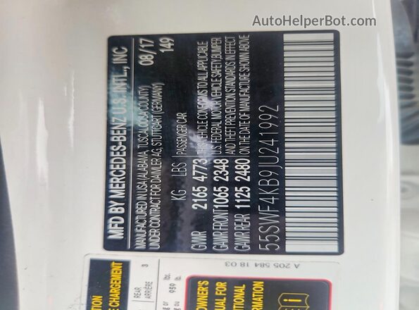 55SWF4KB9JU241992 2018 MERCEDES-BENZ C White Widok komory silnika