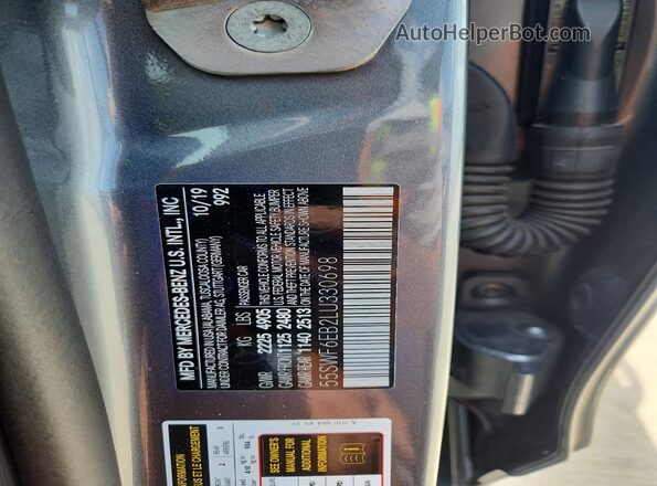 55SWF6EB2LU330698 2020 MERCEDES-BENZ C Gray VIN კოდის სტიკერის ხედი