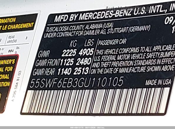 55SWF6EB3GU110105 2016 MERCEDES-BENZ C-CLASS White Вид підкапотного простору