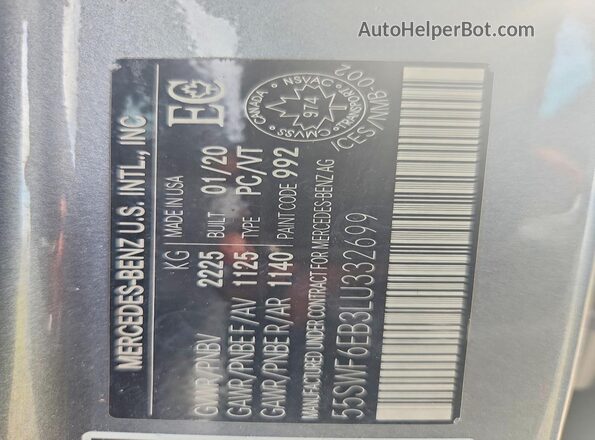 55SWF6EB3LU332699 2020 MERCEDES-BENZ C Gray Vista del compartimento del motor