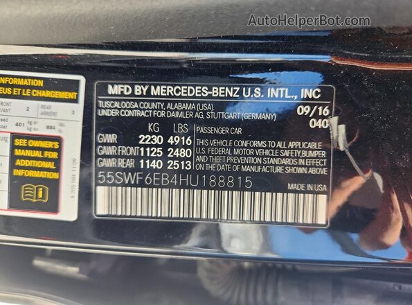 55SWF6EB4HU188815 2017 MERCEDES-BENZ C Black Вид наклейки з VIN-кодом