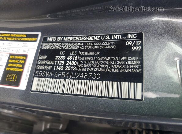 55SWF6EB4JU248730 2018 MERCEDES-BENZ C Charcoal Engine compartment view
