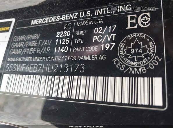 55SWF6EB7HU213173 2017 MERCEDES-BENZ AMG C 43 Black Engine compartment view