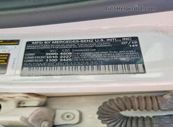 55SWF8DB0LU324363 2020 MERCEDES-BENZ C White Вид підкапотного простору