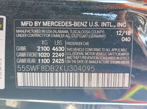 55SWF8DB2KU304095 2019 MERCEDES-BENZ C Черный Вид подкапотного пространства