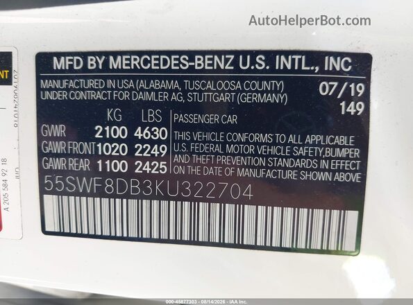 55SWF8DB3KU322704 2019 MERCEDES-BENZ C-CLASS Красный Вид подкапотного пространства