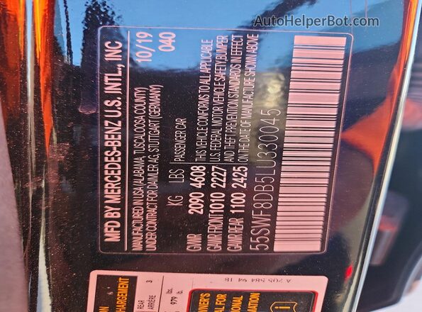 55SWF8DB5LU330045 2020 MERCEDES-BENZ C Black Շարժիչի բաժամունքի տեսք
