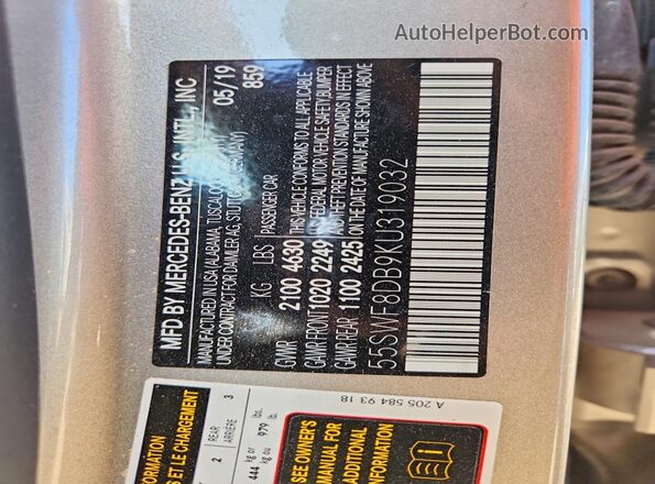 55SWF8DB9KU319032 2019 MERCEDES-BENZ C Tan Вид підкапотного простору
