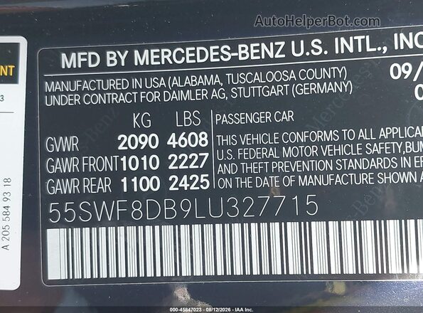 55SWF8DB9LU327715 2020 MERCEDES-BENZ C-CLASS Black Widok komory silnika