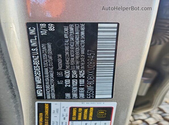 55SWF8DBXKU289457 2019 MERCEDES-BENZ C Серебряный Вид подкапотного пространства