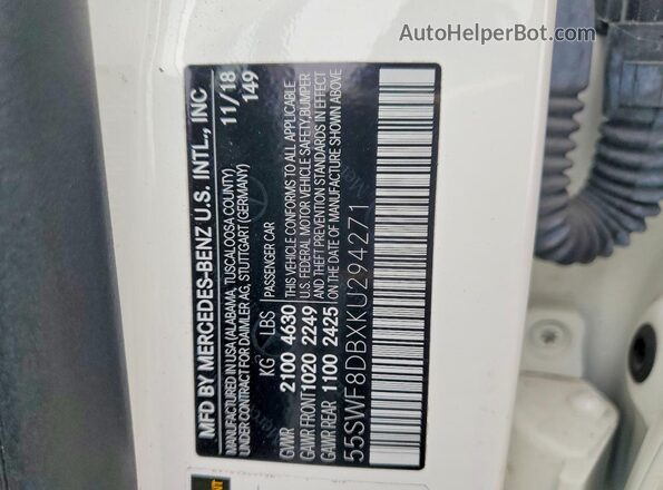 55SWF8DBXKU294271 2019 MERCEDES-BENZ C White Vista de la etiqueta del VIN