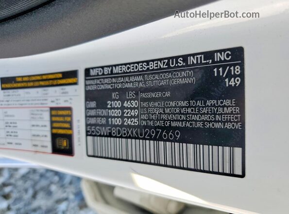 55SWF8DBXKU297669 2019 MERCEDES-BENZ C White Engine compartment view