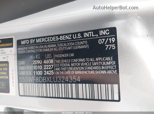 55SWF8DBXLU324354 2020 MERCEDES-BENZ C-CLASS Silver Vista del compartimento del motor