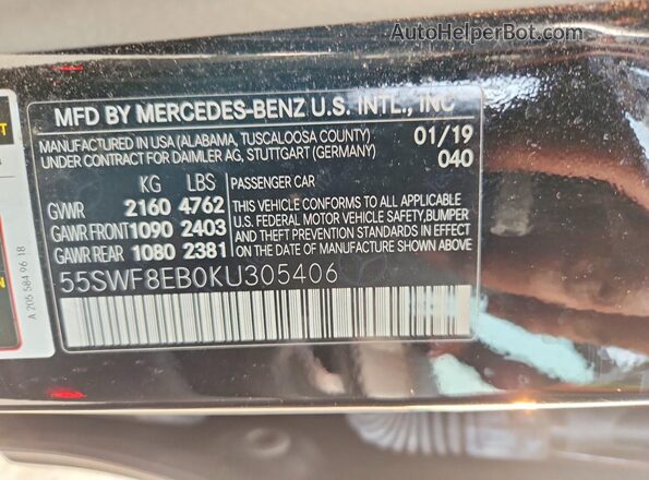 55SWF8EB0KU305406 2019 MERCEDES-BENZ C Black VIN sticker view