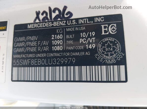 55SWF8EB0LU329979 2020 MERCEDES-BENZ C-CLASS White ძრავის განყოფილების ხედი