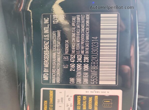 55SWF8EB2KU302314 2019 MERCEDES-BENZ C Black Շարժիչի բաժամունքի տեսք