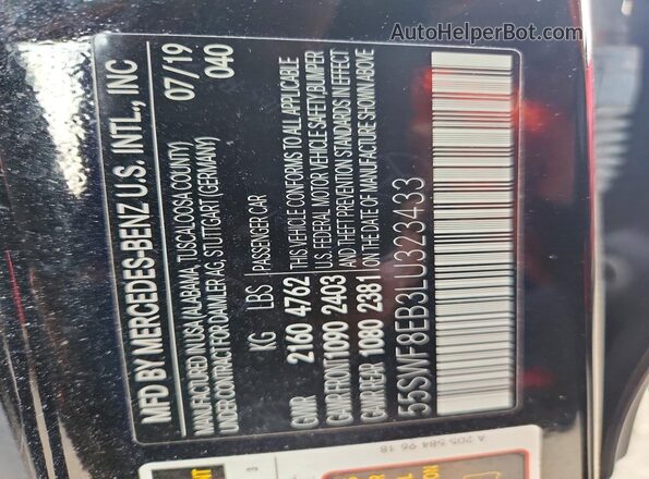 55SWF8EB3LU323433 2020 MERCEDES-BENZ C Black Vista de la etiqueta del VIN