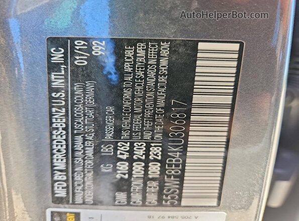 55SWF8EB4KU306817 2019 MERCEDES-BENZ C Silver Շարժիչի բաժամունքի տեսք