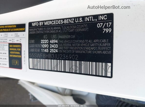 55SWF8HB3JU236902 2018 MERCEDES-BENZ AMG C 63 White Widok komory silnika