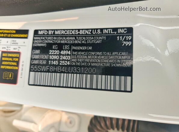 55SWF8HB4LU331200 2020 MERCEDES-BENZ C White Widok komory silnika