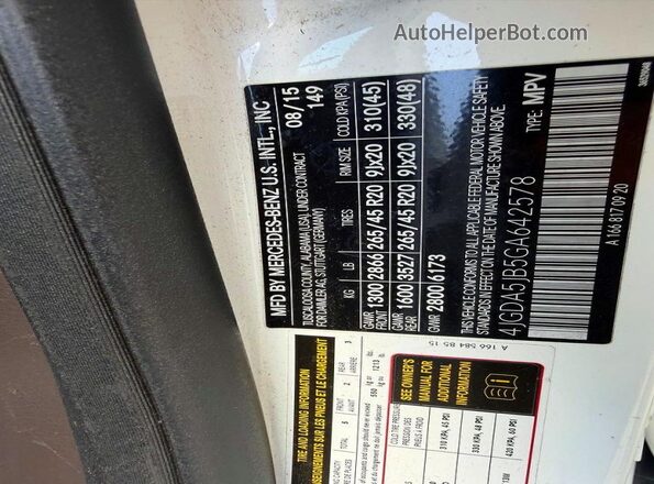 4JGDA5JB5GA642578 2016 MERCEDES-BENZ GLE-CLASS White უკანა სალონის ხედი